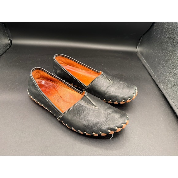 Spring Step Shoes - Spring Step Kathaleta Black Leather Whipstitch Slip On Flats Shoes Womens 40